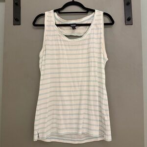 CLOSET CLOSING Patagonia White Teal Organic Cotton Striped Sleeveless Top